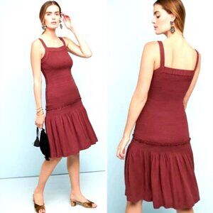 Anthropologie Escondido Sleeveless Dress Sz M Burgundy Smocked #300B